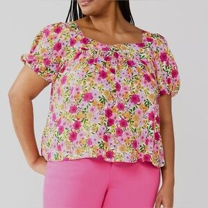 Draper James Floral Short sleeved top Square neck Balloon sleeves Plus 2X Lined